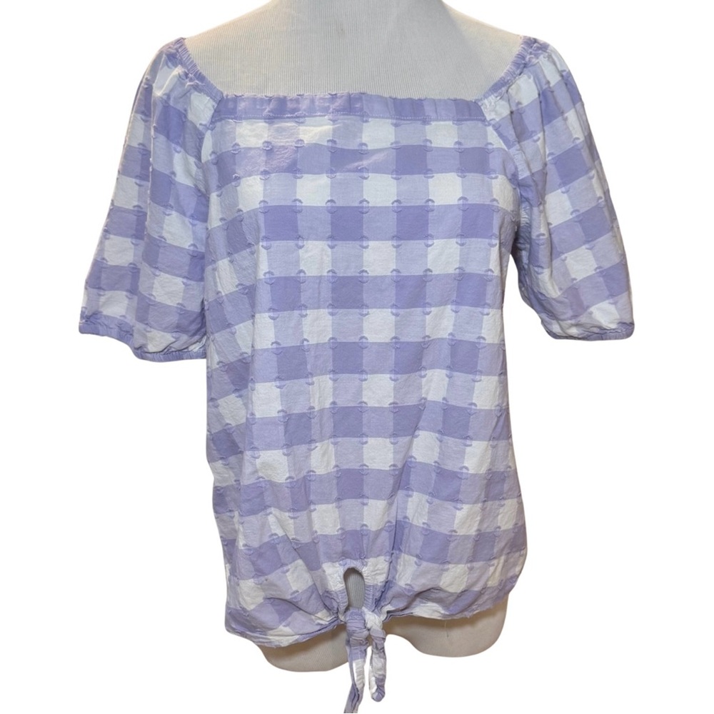 Lavender and White Checkered Off-Shoulder Blouse | Size Medium